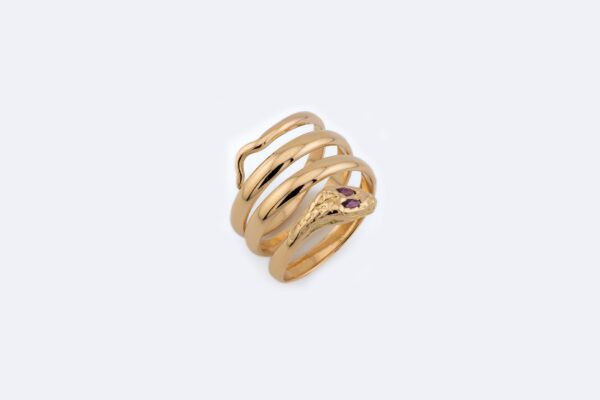 Anello serpente in oro giallo con rubino