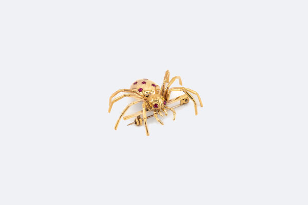 Spilla ragno in oro giallo con rubini