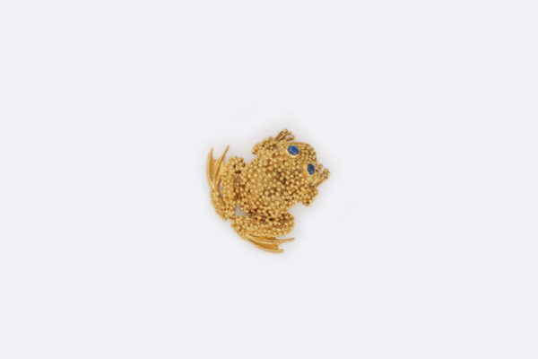 Spilla rospo oro giallo con zaffiri